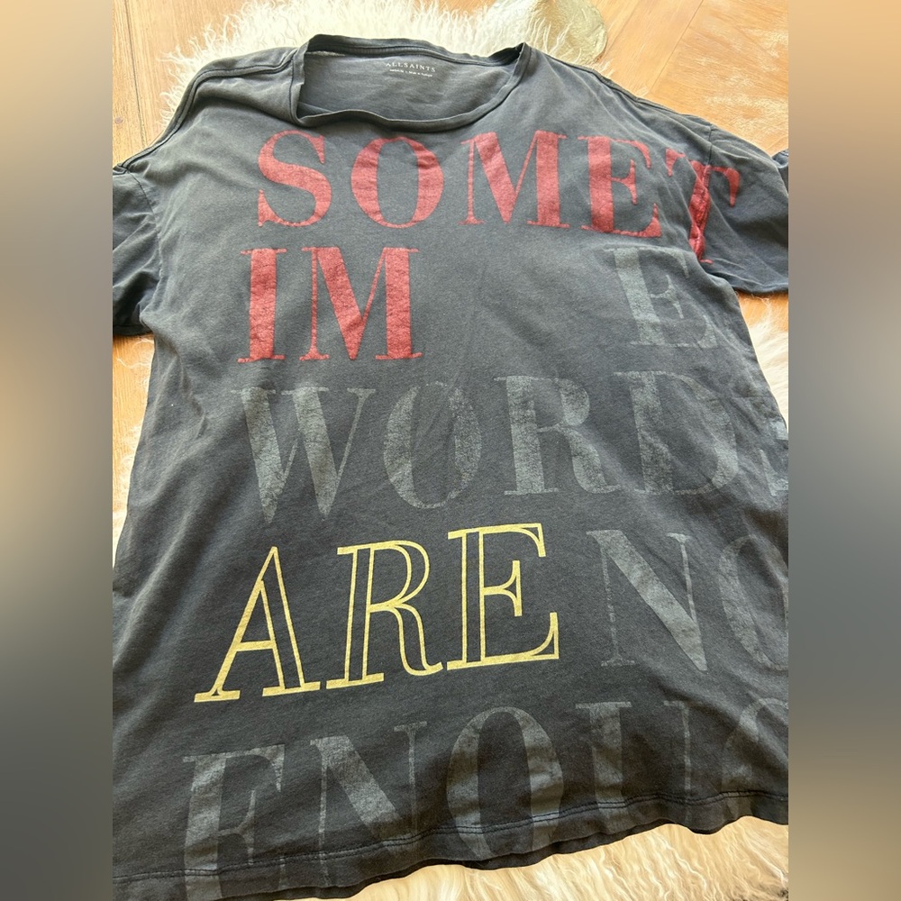 GC All Saints Graphic Text Tee with Red and Yellow Accents SZ L!!
